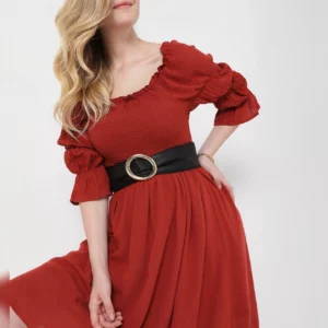 BRICK RED SHIFT DRESS