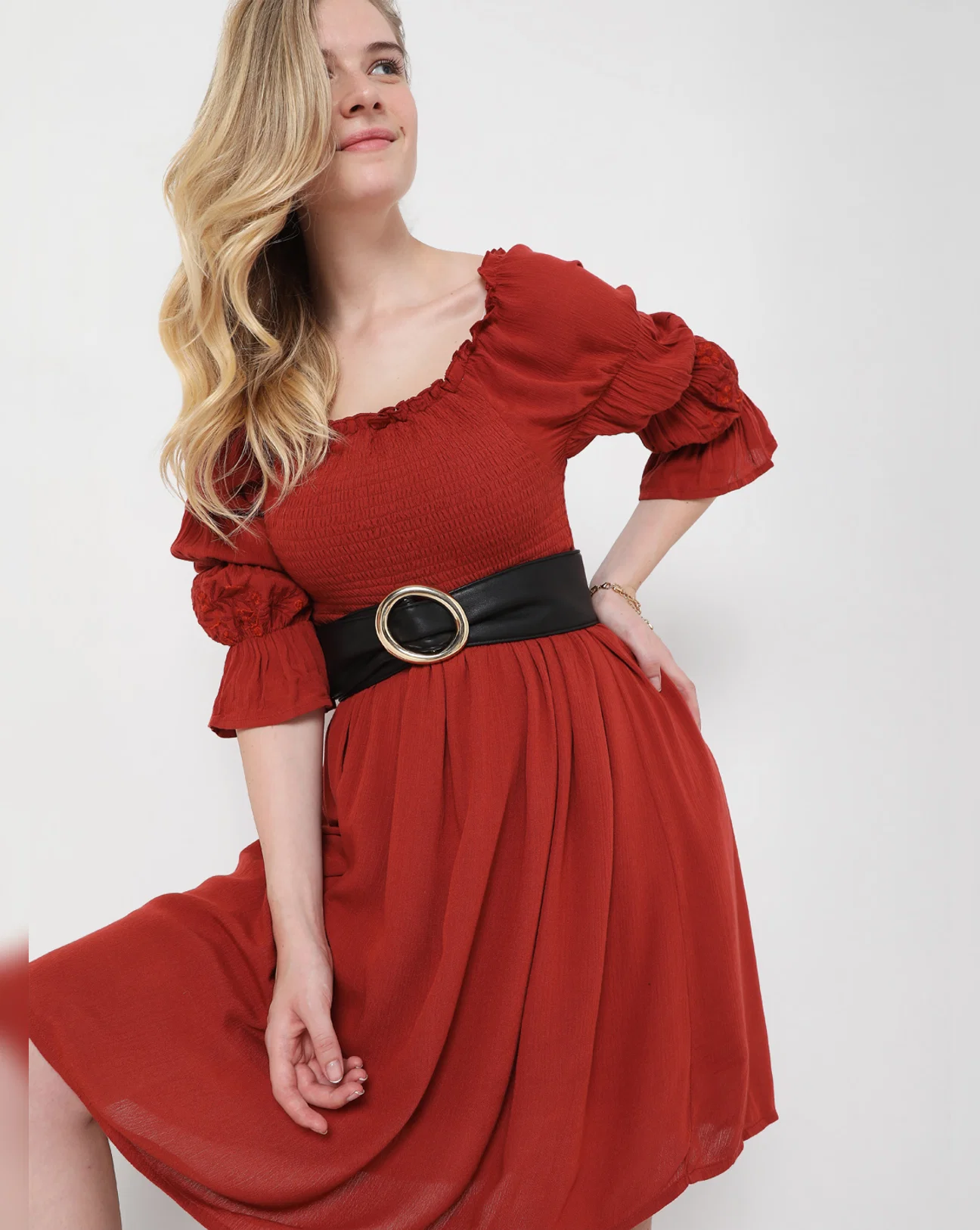 BRICK RED SHIFT DRESS