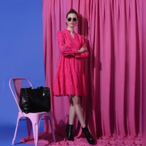 PINK SCHIFFLI SHIFT DRESS