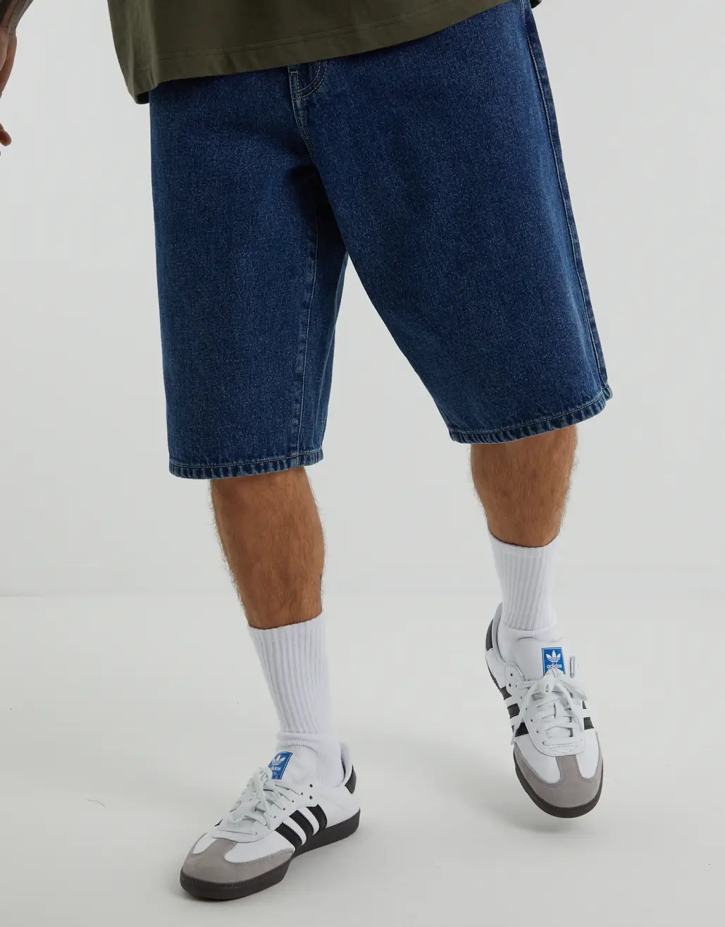 Y2K BAGGY DENIM JORTS IN MID WASH